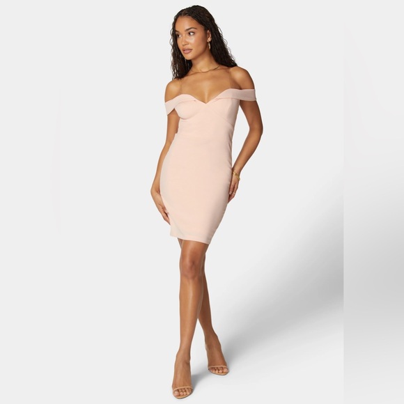 bebe Dresses & Skirts - Bebe Off-Shoulder Blush Pink Knit Large Dress